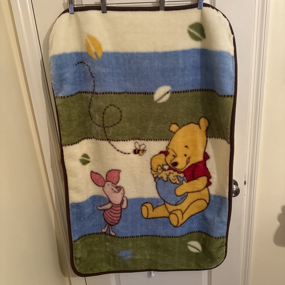 VTG Disney Winnie The Pooh Piglet  30" x 45" Plush Baby Blanket Fleece Lovey